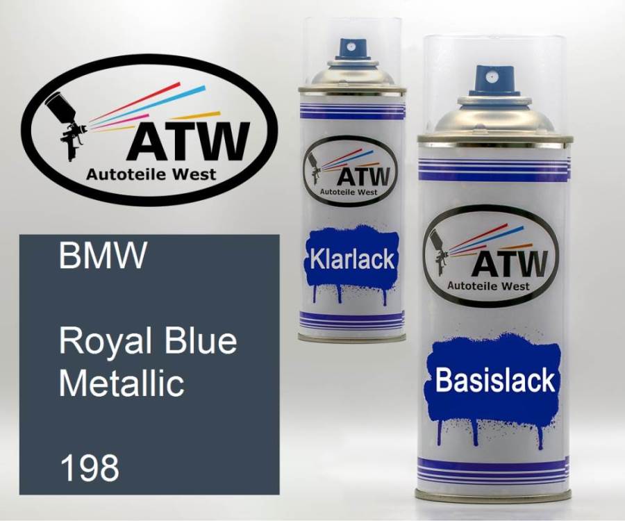 BMW, Royal Blue Metallic, 198: 400ml Sprühdose + 400ml Klarlack - Set, von ATW Autoteile West.